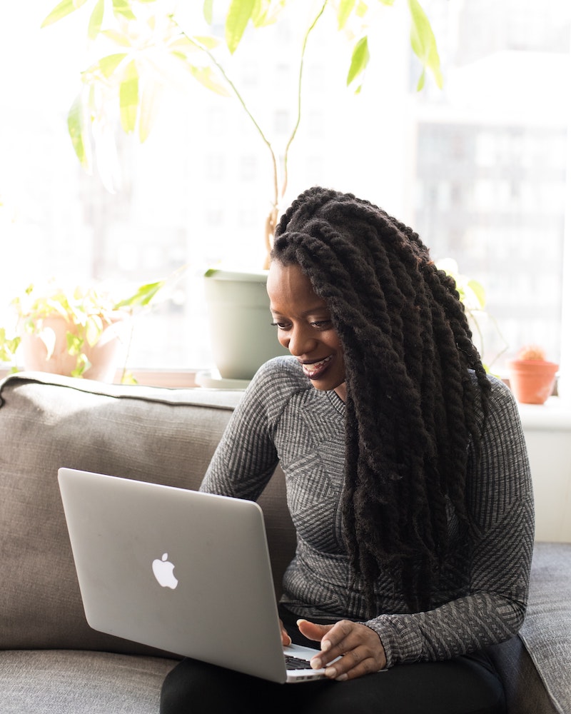 African American woman using a laptop